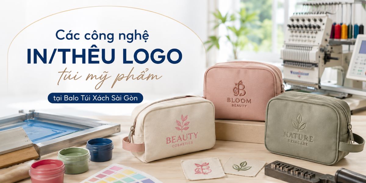 Công nghệ in/thêu logo túi mỹ phẩm