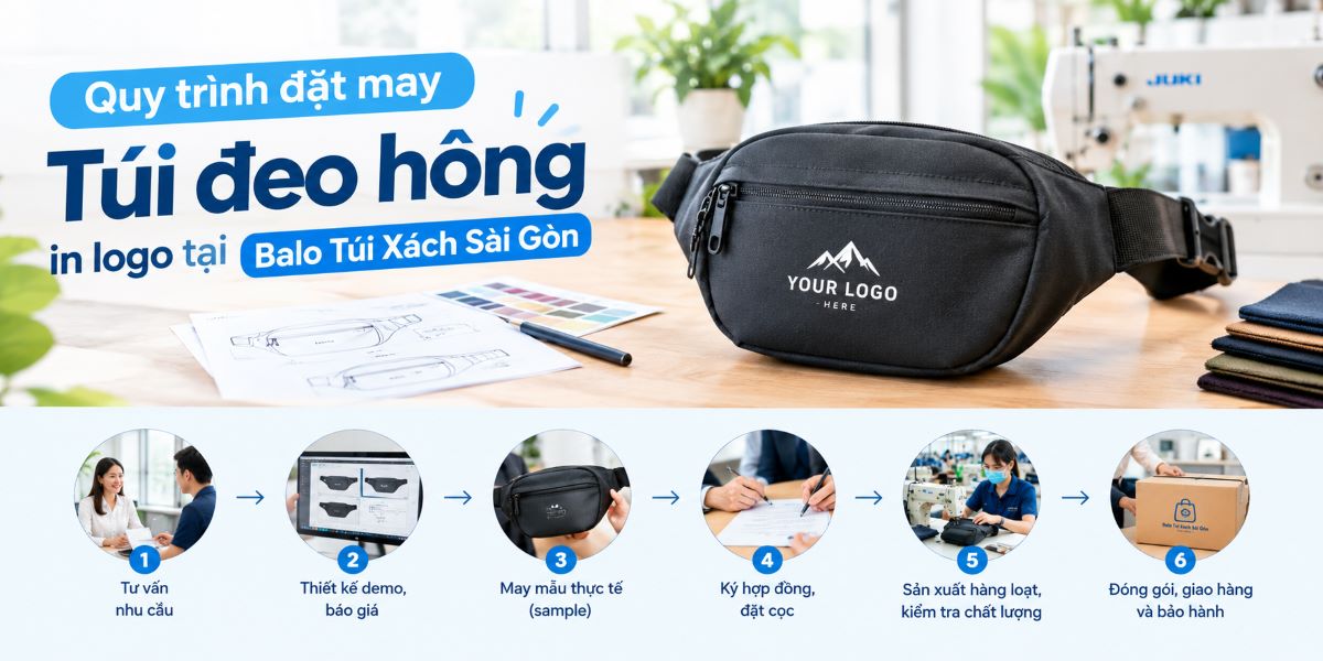 quy trình đặt túi đeo hông in logo tại Balo Túi Xách Sài Gòn