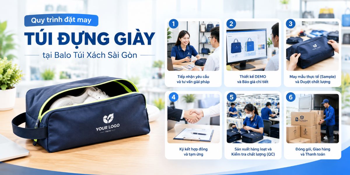 Quy trình may túi đựng giày tại Balo Túi Xách Sài Gòn