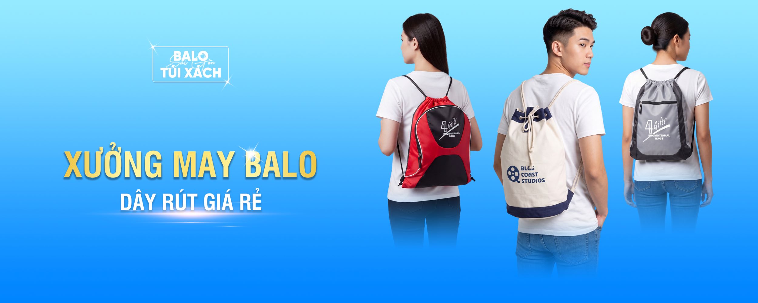 Xưởng may balo dây rút theo yêu cầu