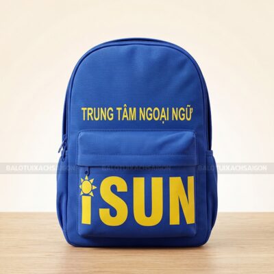 Balo học sinh in logo trung tâm ngoại ngữ Isun 1