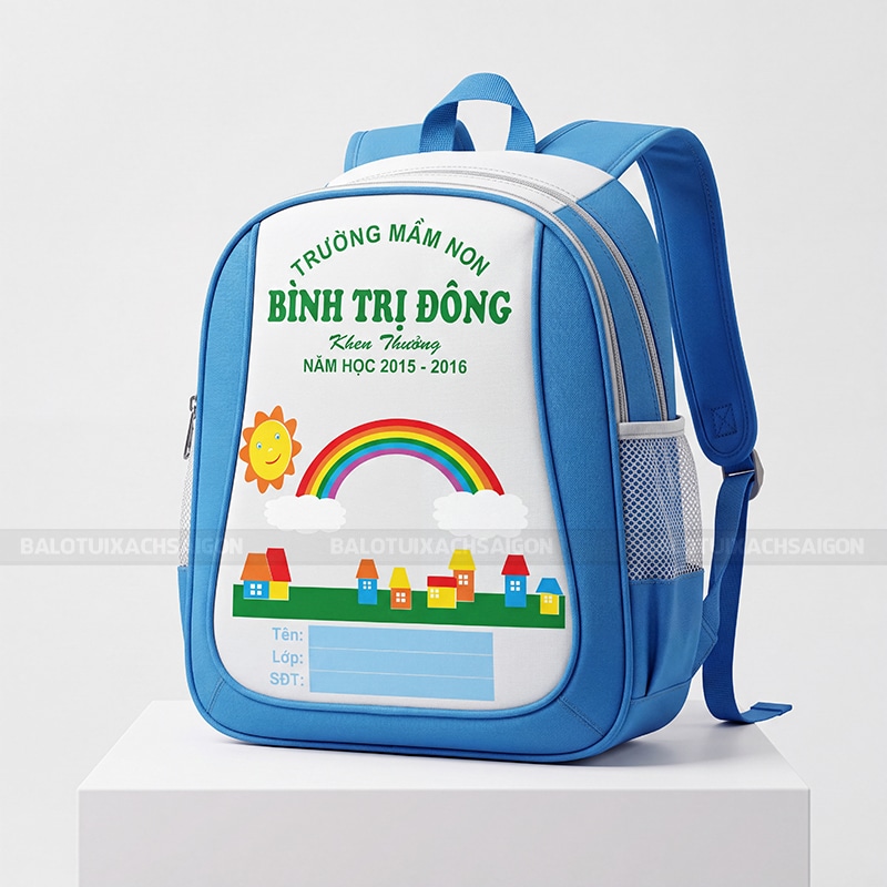 May balo học sinh mầm non Bình Trị Đông màu xanh dương 4