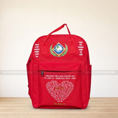May balo Trường Tiêu Học Phước An logo slogan in Pet bền đẹp 1
