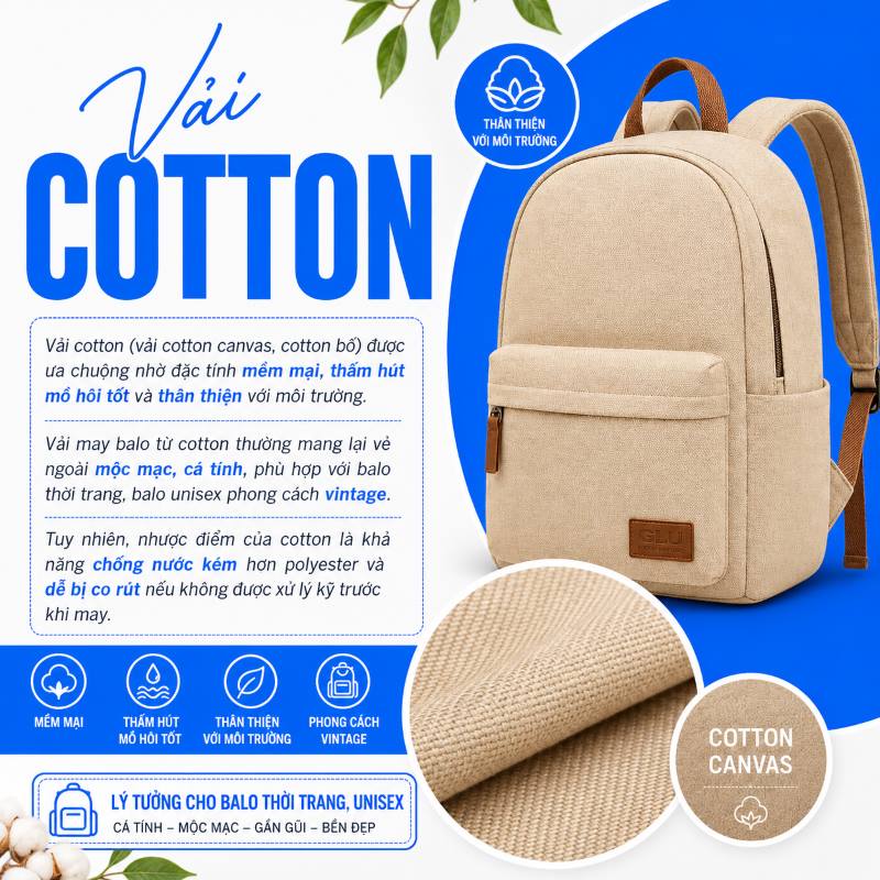 vải cotton may balo