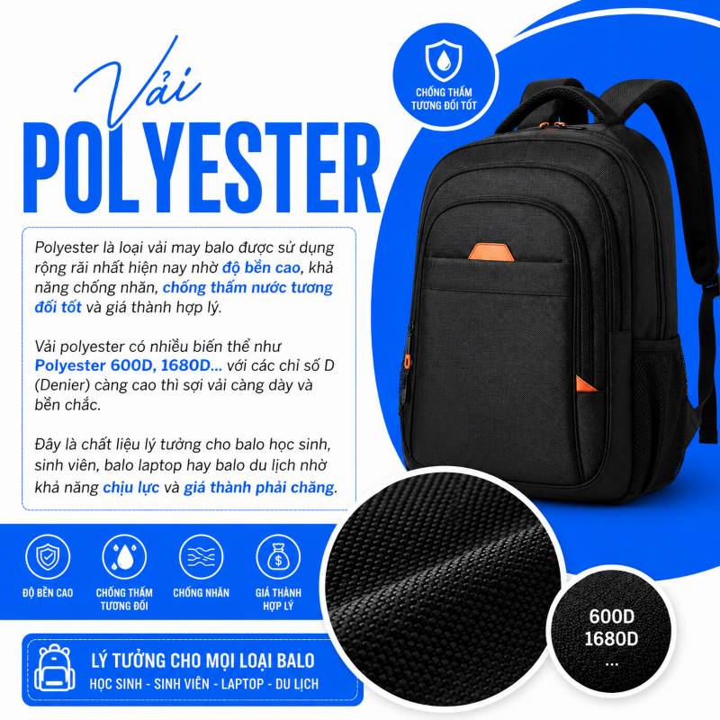 vải polyester may balo